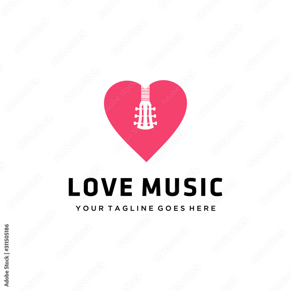 Love sign with guitar logo design illustration