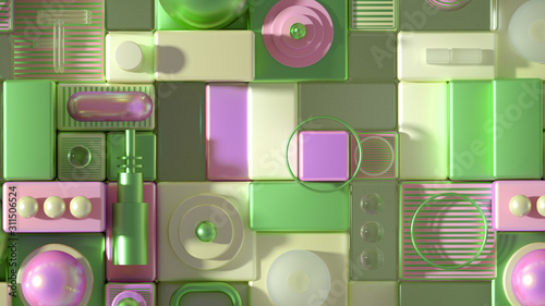 Modern minimalism futuristic background with cubes and balls. 3d illustration, 3d rendering.