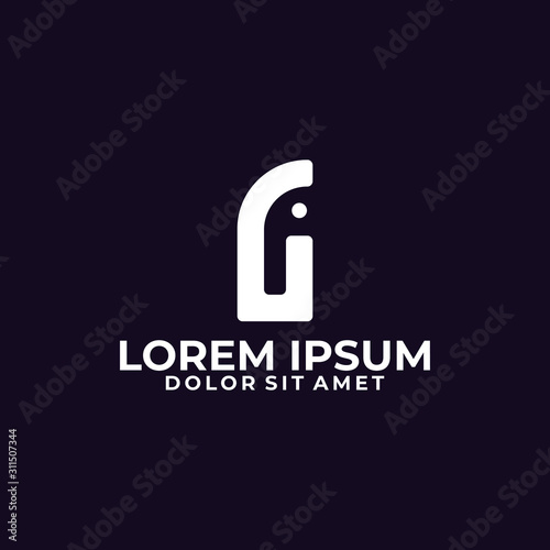 Initial letter G logo template with elephant head negative space in flat design monogram illustration
