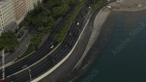 Chicago's Lake Shore Drive in the morning at the S-Curve & Oak Street Beach. photo