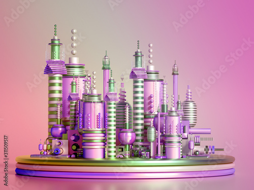 Modern minimalism futuristic background with cubes and balls. 3d illustration, 3d rendering. © Pierell