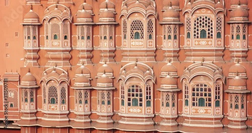 Facade of Hawa Mahal Palace of the Winds in Jaipur city, Rajasthan, India.