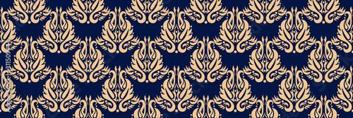 Floral seamless pattern. Golden design on dark blue background