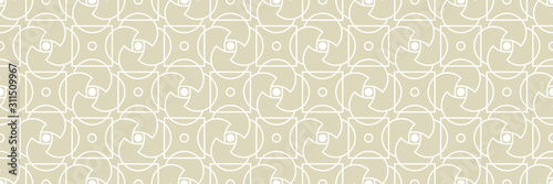 Geometric seamless pattern. White ornament on olive green long background