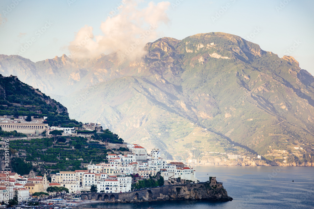 Amalfi Coast and Amalfi town, Campania, Italy.
