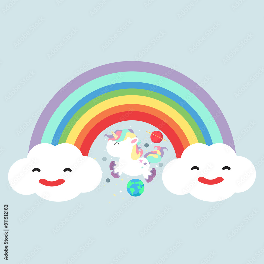 Pastel rainbow with unicorn vector Pastel rainbow with unicorn vector