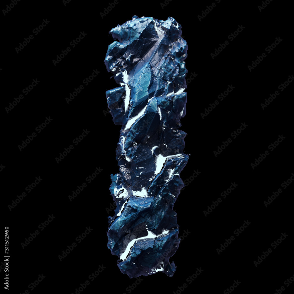 Capital letter I made of ice isolated on black background. 3d