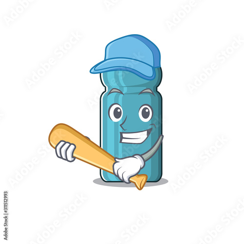 Cool water bottle Scroll cartoon character design with baseball