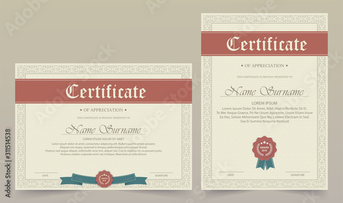 Certificate. Template diploma currency border.