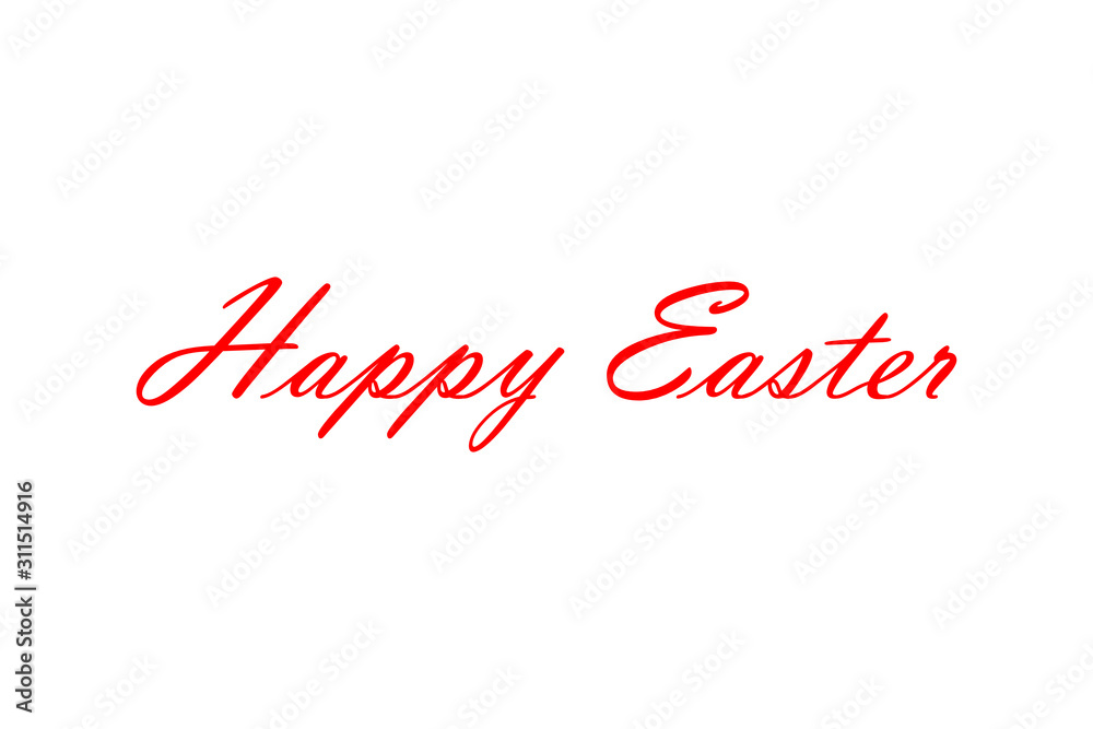 Happy Easter red hand drawn lettering on white background for banner, postcard, label, poster design element. Vector illustration.