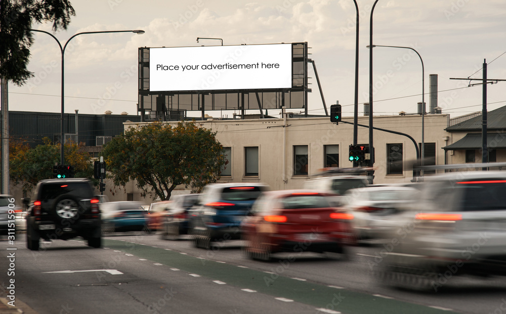 Blank roadside advertising billboard on freeway