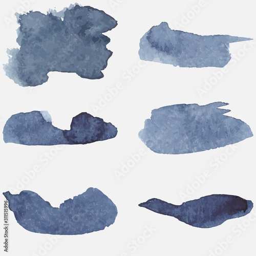 Set of abstract watercolor textures, isolated on white background. Watercolor brush strokes. 