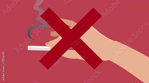 Smoking Cigarette. X sign. Transparent Background. 2D flat animation