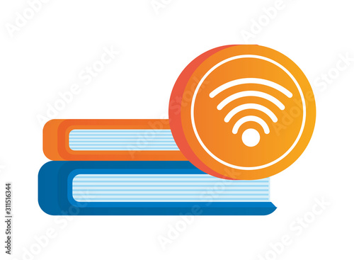 wifi connection signal button with books