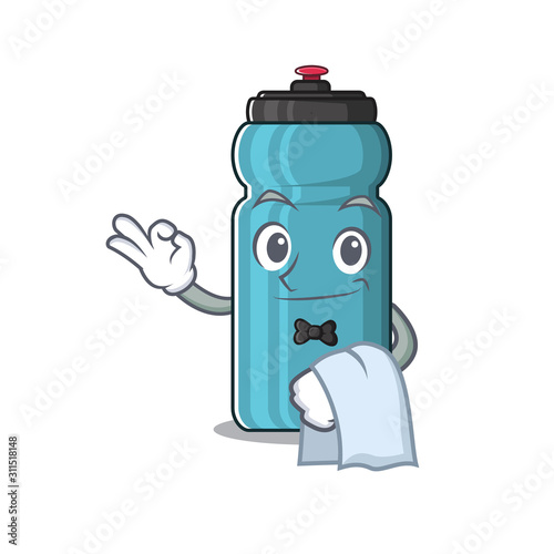 Cute water bottle Scroll Character stand as a Waiter look