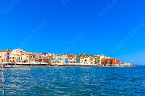 Panorama of the Mediterranean city on a sunny summer day - view from the sea