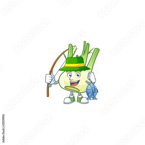 Cheerful face Fishing fennel mascot design style