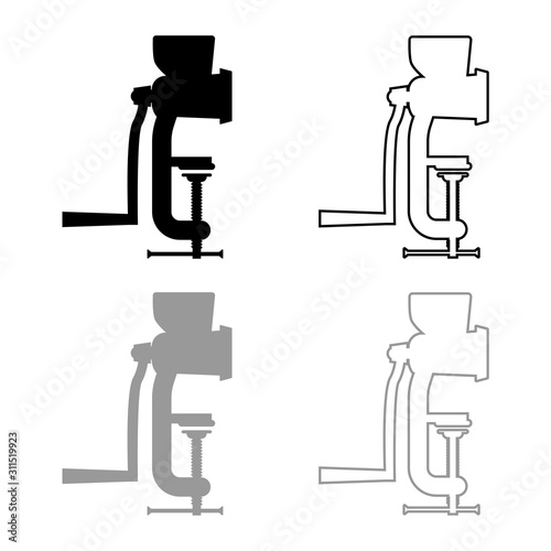 Manual mincer Meat grinder Vintage kitchen equipment Mill Shredder icon outline set black grey color vector illustration flat style image