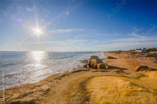 Panoramic view on cliffy Algarve coast in Portugal in summer