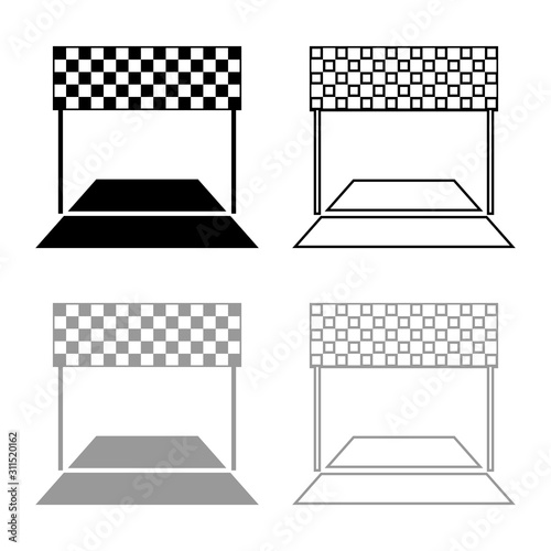 Finish concept Maraphon line racing panorama road icon outline set black grey color vector illustration flat style image