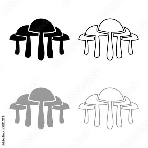 Mushrooms icon outline set black grey color vector illustration flat style image