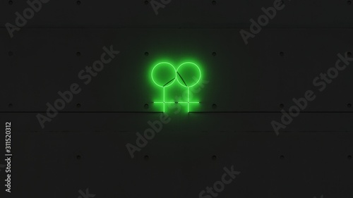 Símbolo mujer y mujer neón verde. 