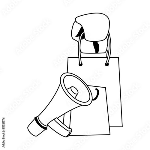 shopping bag and megaphone, flat design
