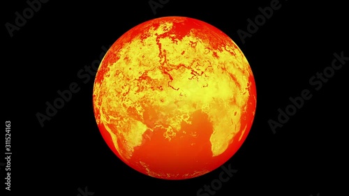 Red orange heat wave globe abstract animated  black background