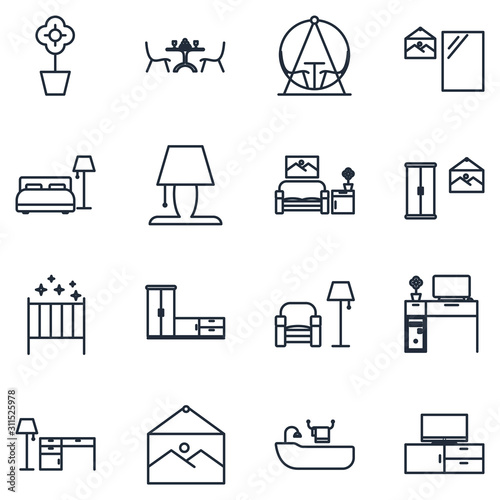 Home Room Interior set Icons template color editable. Home Room Interior symbol vector sign isolated on white background illustration for graphic and web design.
