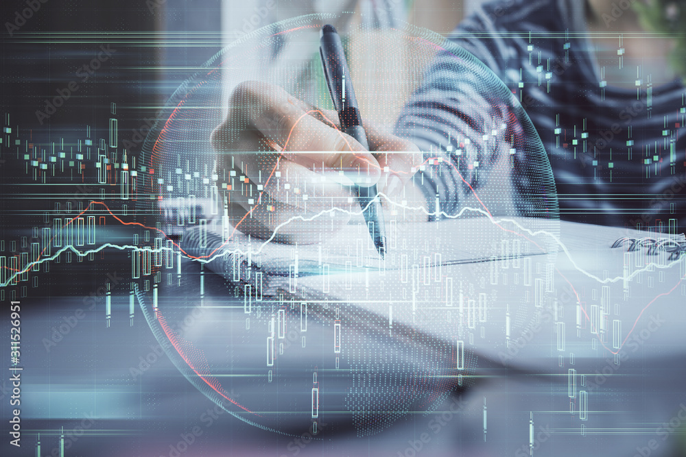 custom made wallpaper toronto digitalFinancial forex graph drawn over hands taking notes background. Concept of research. Double exposure