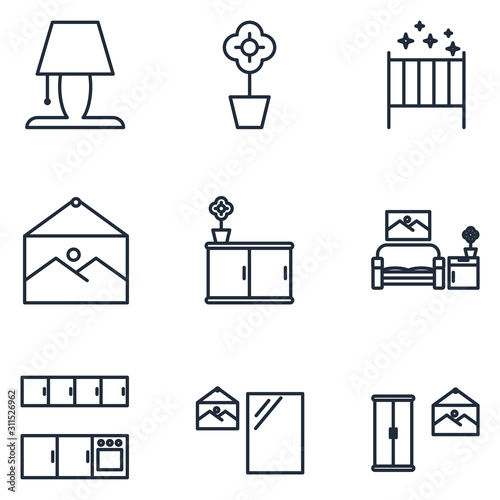 Home Room Interior set Icons template color editable. Home Room Interior symbol vector sign isolated on white background illustration for graphic and web design.