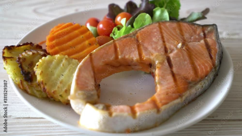 grilled salmon steak fillet with vegetable grilled salmon steak fillet with vegetable