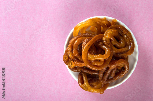 Indian sweet jalebi, indian dessert jalebi or imarti or imarati or jilbi photo