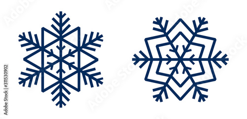 Set of blue snowflakes in the form of a star. Vector illustration on an isolated white background.