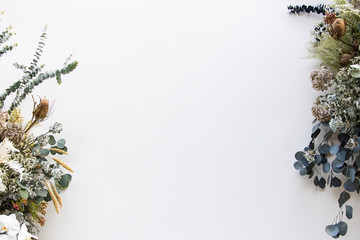 Minimal wedding backdrop with flower and wedding decoration.text space