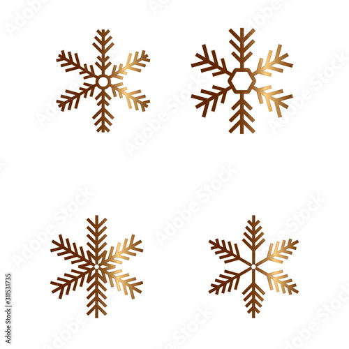 Snowflakes set. New year snow golden elements on isolated white background.