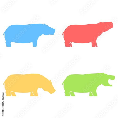 Set of multi-colored hippos in different poses, vector illustration © serz72