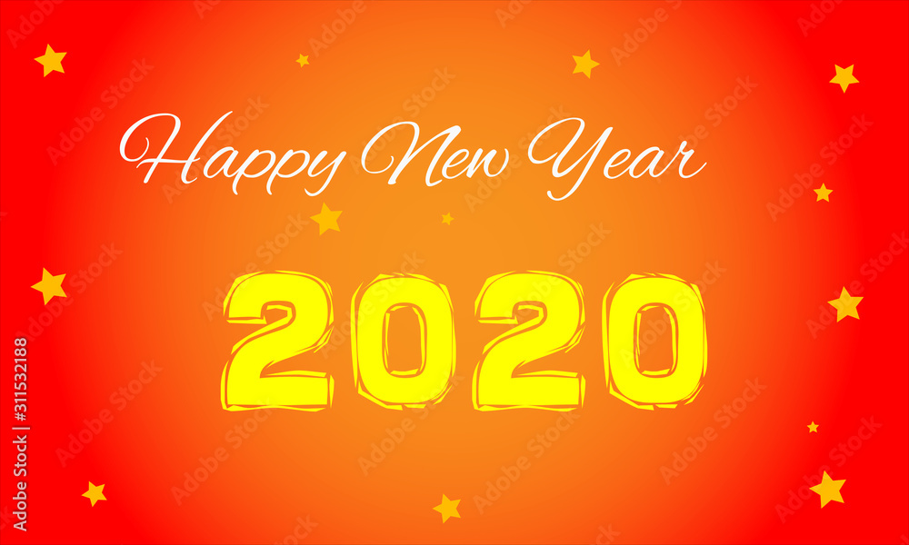 Beautiful elegant text design of happy new year 2020. vector illustration. Gradient background with scattered stars.