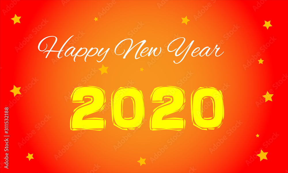 Beautiful elegant text design of happy new year 2020. vector illustration. Gradient background with scattered stars. Beautiful elegant text design of happy new year 2020. vector illustration. Gradient background with scattered stars.