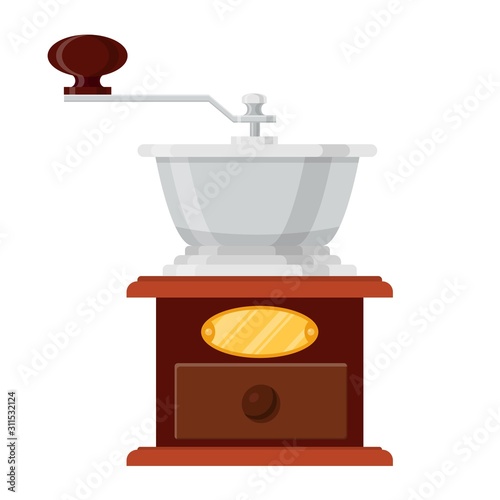 classic coffee grinder in wooden case icon isolated on white background. Vector illustration in flat style.