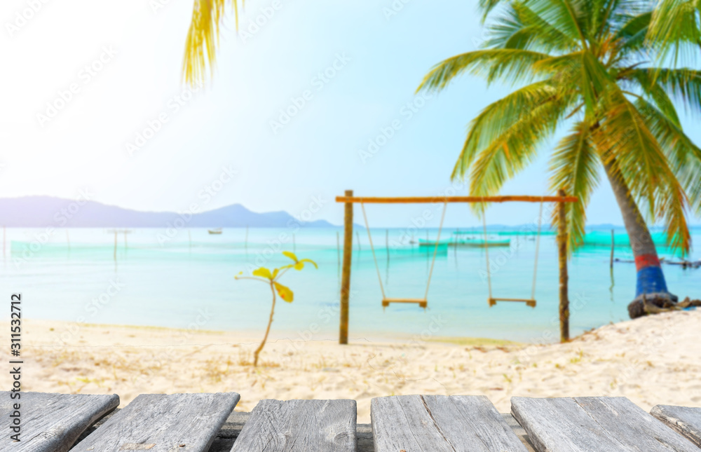 table on beach background