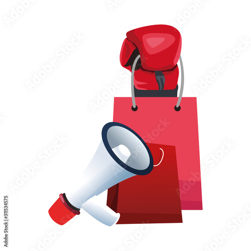 shopping bag and megaphone