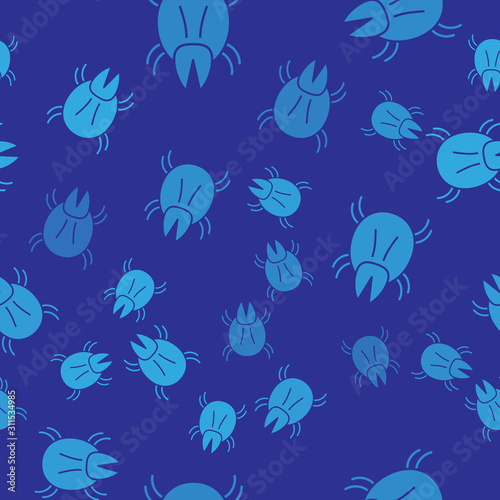 Blue Parasite mite icon isolated seamless pattern on blue background.  Vector Illustration