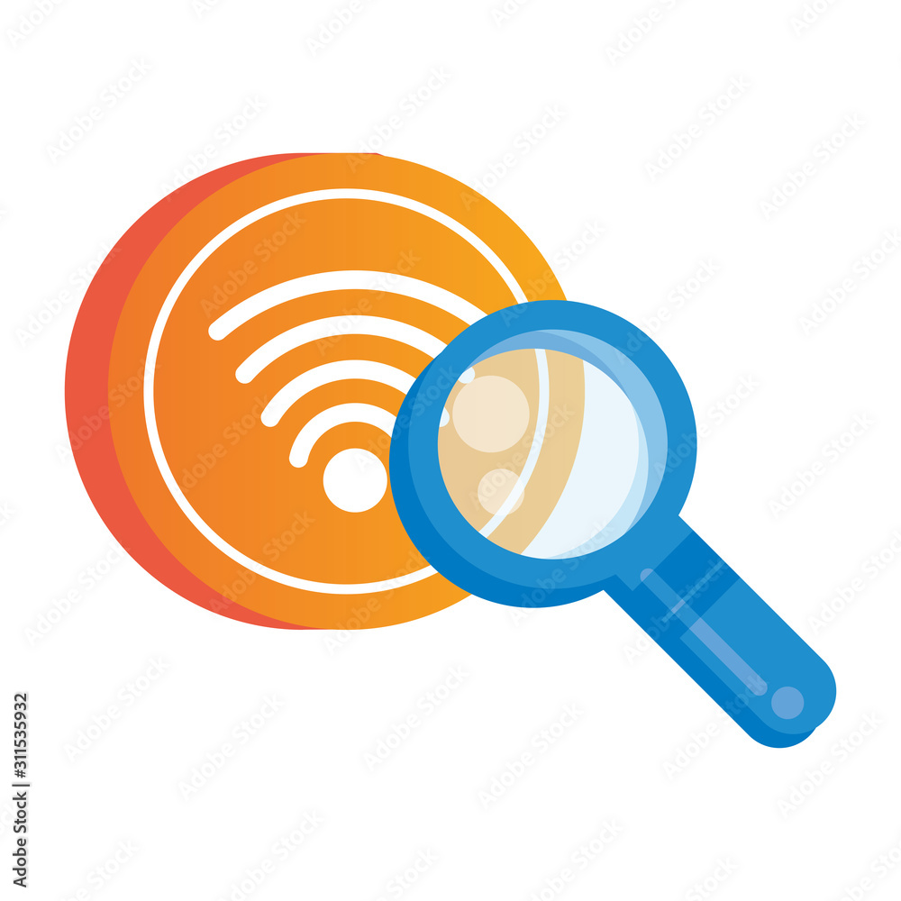 wifi connection signal button with magnifying glass wifi connection signal button with magnifying glass