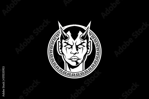 red devil head with horns vector logo template