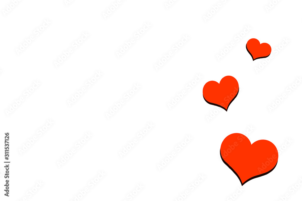 illustration with three red hearts on a white background