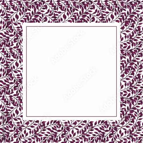 Square frame with watercolor purple leaves. Hand drawn violet floral border. Copy space template for cute elegant design, wedding template, invitation, greeting card, poster © Angela Sushina