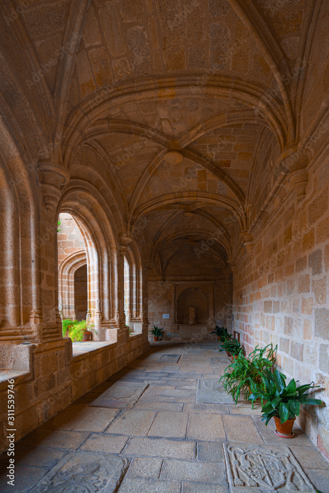 Wide view of a Medieval Cloister in Extremadura, Spain.