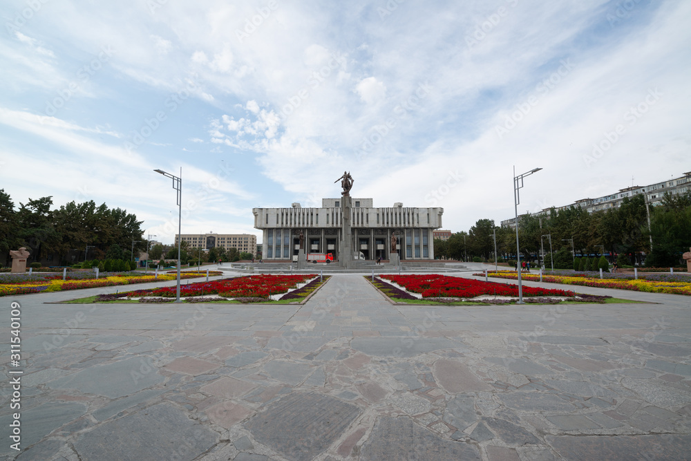 Kyrgyz National Philharmonic named after Toktogul Satylganov in a cloudy day in Bishkek, Kyrgyzstan