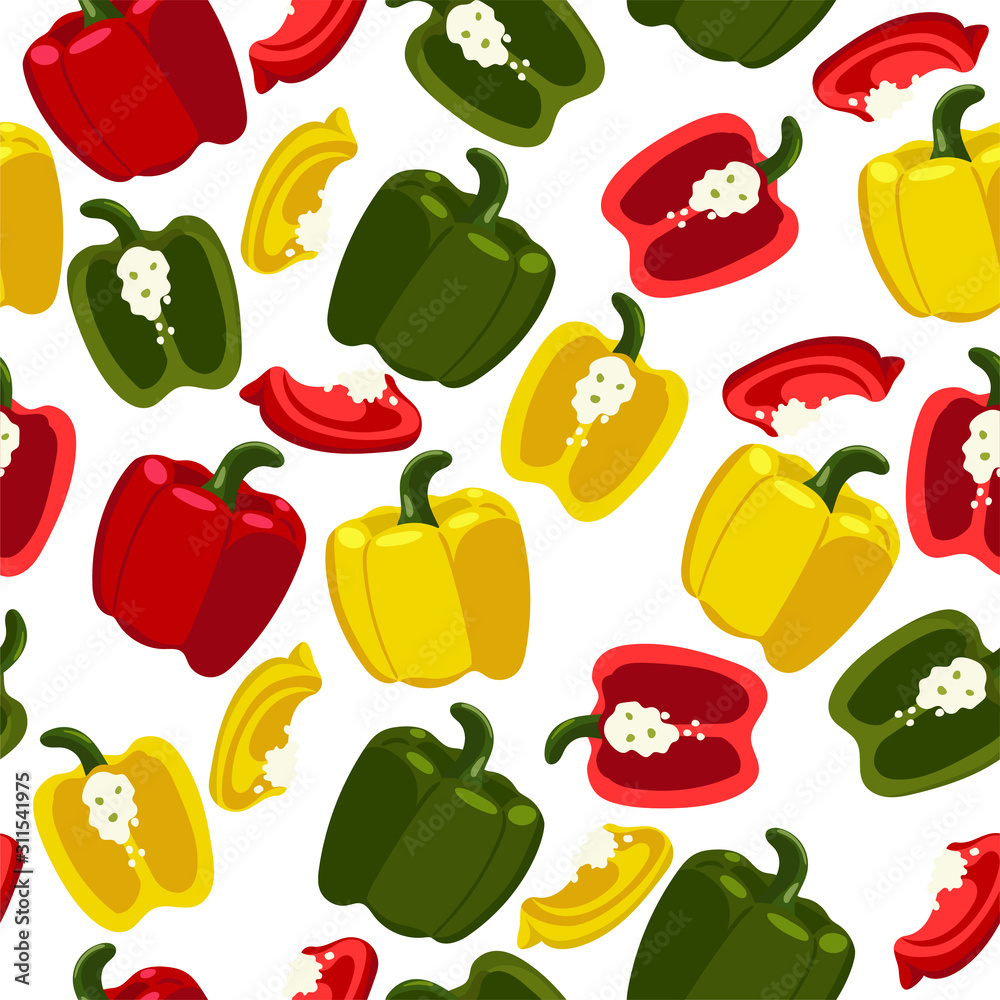 Fototapeta premium Seamless pattern with sweet peppers. Vector graphics.